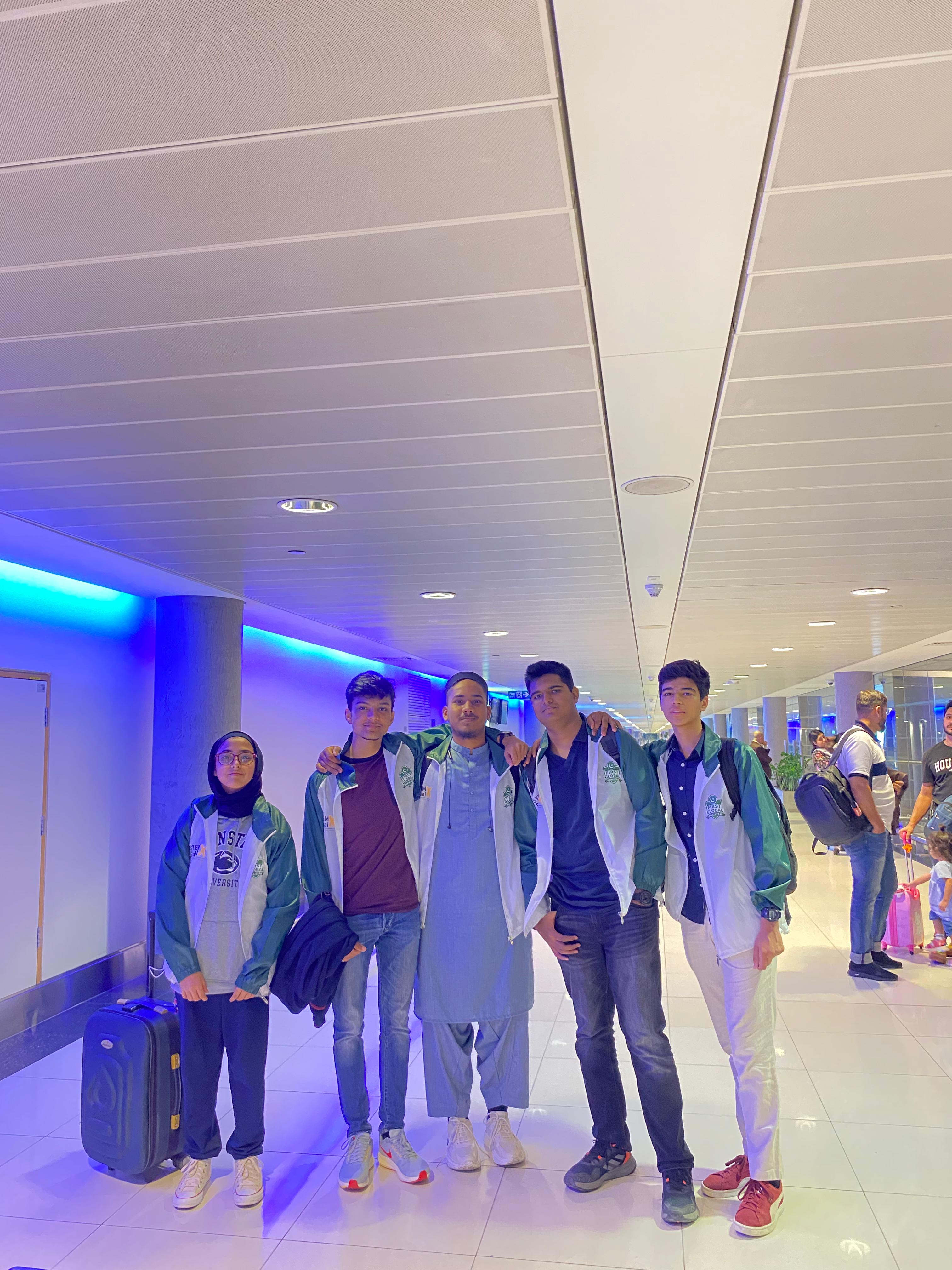 Team Pakistan travelling together to an international robotics event
